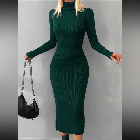 Luxe burgundy high neck sweater bodycon dress - Picture 8 of 16